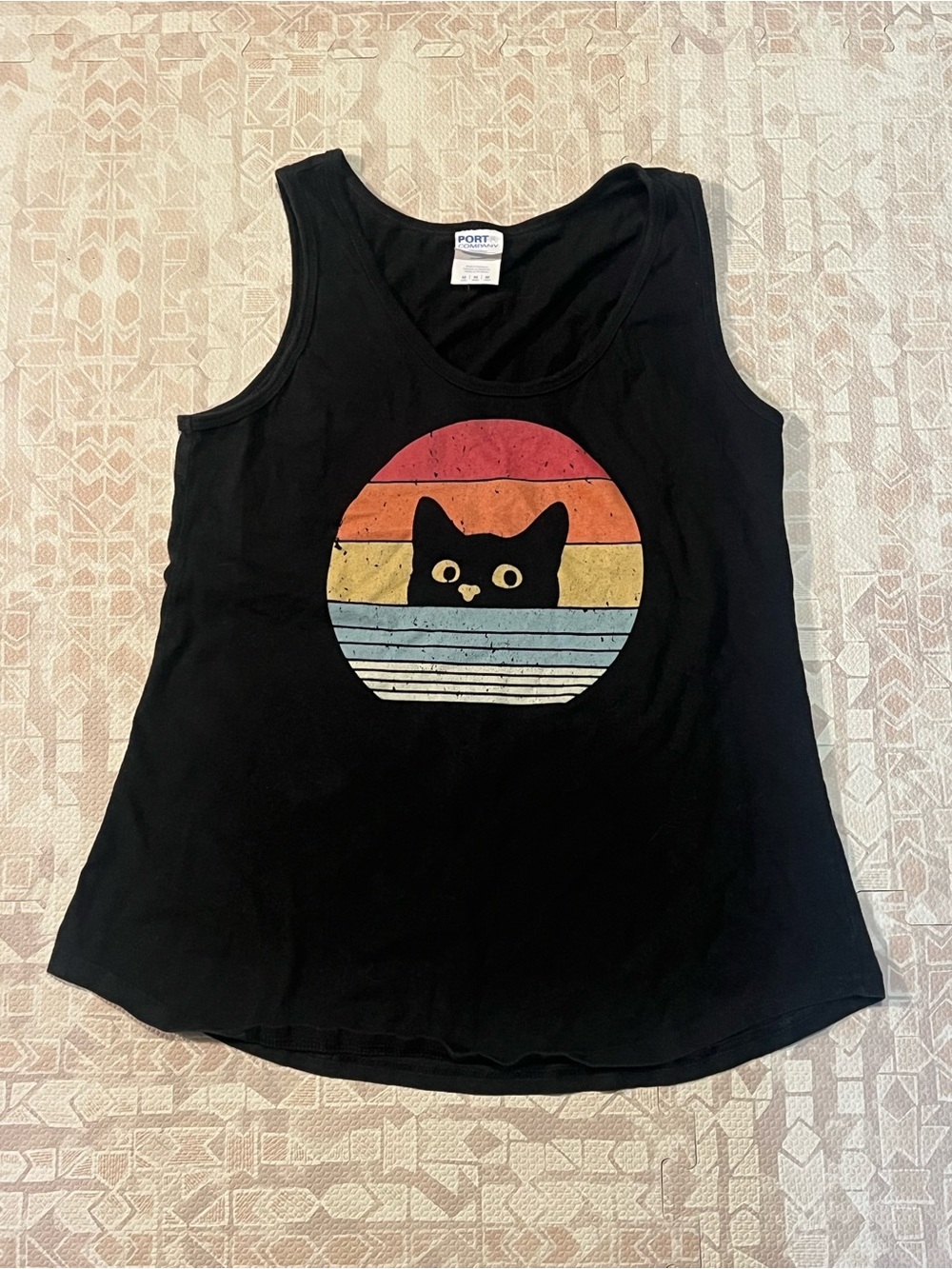 Black Cat Stripe Graphic Tank Top